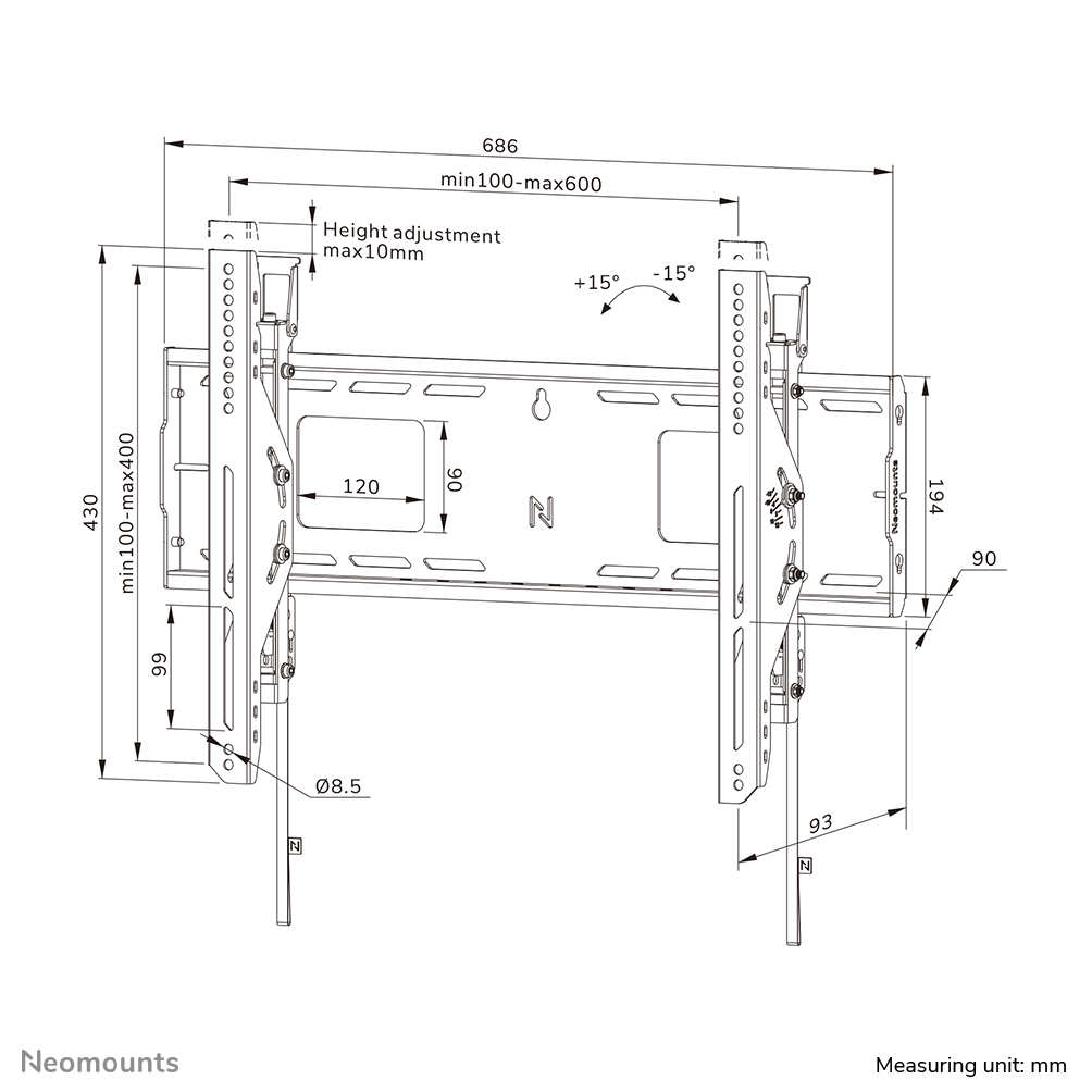 Neomounts WL35-750BL16 Soporte de pared robusto 42-86" - inclinable - bloqueable - instalación rápida - TÜV